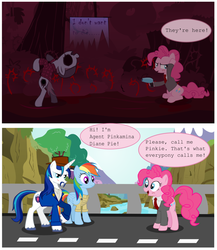 Size: 1024x1182 | Tagged: safe, artist:steampoweredstallion, pinkie pie, rainbow dash, shining armor, earth pony, pegasus, pony, unicorn, g4, deadly premonition, emily wyatt, female, francis york morgan, george woodman, male, mare, ponified, red seeds profile, shadow, stallion