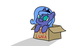 Size: 1920x1200 | Tagged: safe, artist:derpiliciouspony, princess luna, pony, g4, bronybait, cardboard box, cute, female, filly, free, lunabetes, pony in a box, solo, woona