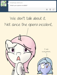 Size: 641x837 | Tagged: safe, artist:arvaus, princess celestia, princess luna, ask woona and tia, g4, :o, alfalfa, ask, cewestia, cute, filly, floppy ears, fluffy, frown, i've seen some shit, looking at you, noodle incident, open mouth, simple background, thousand yard stare, tumblr, white background, wide eyes, woona