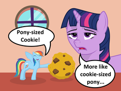 Size: 2000x1500 | Tagged: safe, artist:jezendar, rainbow dash, twilight sparkle, g4, cookie, duo, shrinking