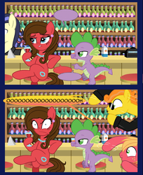 Size: 1100x1347 | Tagged: safe, artist:edowaado, big macintosh, carrot cake, spike, earth pony, pony, g4, burn, male, stallion