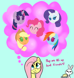 Size: 1280x1345 | Tagged: safe, artist:marindashy, angel bunny, applejack, fluttershy, pinkie pie, rainbow dash, rarity, twilight sparkle, g4, ask, cheese, fluttershy answers, mane six, tumblr