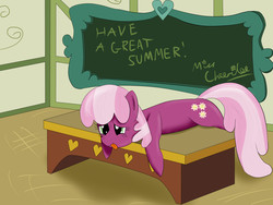 Size: 2400x1800 | Tagged: safe, artist:melonhunter, cheerilee, g4, chalkboard, classroom, female, ponyville schoolhouse, school, solo, tongue out