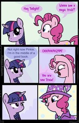 Size: 1000x1551 | Tagged: safe, artist:professor-ponyarity, pinkie pie, twilight sparkle, g4, trixie's cape, trixie's hat