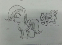 Size: 2593x1880 | Tagged: safe, artist:decprincess, oc, oc only, female, filly, monochrome, solo, traditional art