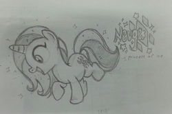 Size: 2745x1821 | Tagged: safe, artist:decprincess, oc, oc only, female, filly, monochrome, neuge, solo, traditional art