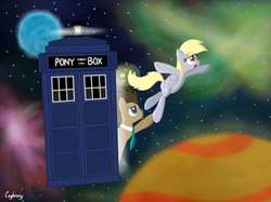 Size: 2592x1936 | Tagged: safe, artist:thebrokencog, derpy hooves, doctor whooves, time turner, pegasus, pony, g4, doctor who, female, mare, tardis