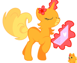 Size: 674x549 | Tagged: safe, pony, base used, computer, crossover, flower, laptop computer, levitation, magic, pom gets wifi, ponified, simple background, solo, telekinesis, transparent background