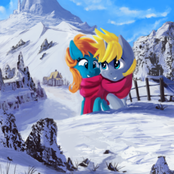 Size: 2000x2000 | Tagged: safe, artist:hierozaki, oc, oc only, clothes, scarf, shared clothing, shared scarf, snow