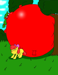 Size: 1696x2208 | Tagged: safe, artist:robot001, apple bloom, applejack, g4, applejack becoming an apple, inflation