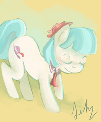 Size: 610x738 | Tagged: safe, artist:lilypaints, coco pommel, earth pony, pony, g4, rarity takes manehattan, eyes closed, female, solo
