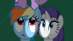 Size: 1054x592 | Tagged: safe, screencap, rainbow dash, rarity, pony, dragon quest, g4, hooves, twilight's hooves