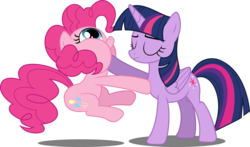Size: 5500x3228 | Tagged: safe, artist:theshadowstone, pinkie pie, twilight sparkle, alicorn, pony, g4, female, hoof in mouth, mare, puffy cheeks, simple background, transparent background, twilight sparkle (alicorn), vector