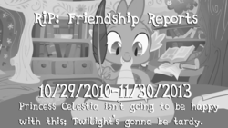 Size: 1280x720 | Tagged: safe, spike, g4, friendship report, grayscale, male, monochrome, rest in peace, solo, writing