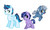 Size: 4200x2500 | Tagged: safe, artist:kianamai, oc, oc only, oc:cloudy skies, oc:icy storm, oc:night light jr, kilalaverse, blank flank, colt, filly, male, next generation, offspring, parent:flash sentry, parent:pinkie pie, parent:pokey pierce, parent:rainbow dash, parent:soarin', parent:twilight sparkle, parents:flashlight, parents:pokeypie, parents:soarindash, simple background, white background