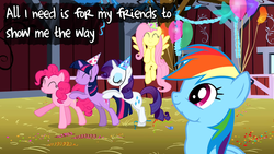 Size: 1280x720 | Tagged: safe, artist:redrovershideaway, edit, applejack, fluttershy, pinkie pie, rainbow dash, rarity, twilight sparkle, g4, friendship is still magic, heartwarming, mane six, text