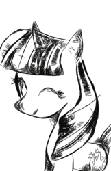 Size: 320x493 | Tagged: safe, artist:flutterbrony16, twilight sparkle, g4, female, happy, monochrome, sketch, solo