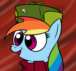 Size: 500x466 | Tagged: safe, artist:catfood-mcfly, rainbow dash, g4, communism, dashski-rides-again, female, hat, solo, soviet, ushanka