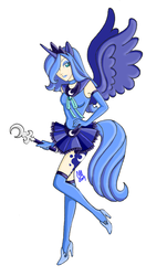Size: 940x1561 | Tagged: safe, artist:carteraug21, princess luna, human, g4, clothes, eared humanization, female, high heels, horn, horned humanization, humanized, light skin, miniskirt, s1 luna, sailor moon (series), simple background, skirt, solo, tailed humanization, thigh highs, winged humanization