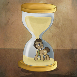 Size: 894x894 | Tagged: safe, artist:muketti, doctor whooves, time turner, g4, hourglass, male, solo, trapped