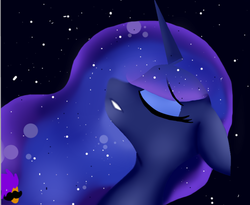 Size: 2516x2068 | Tagged: safe, artist:potatocarrottop69, princess luna, g4, bust, eyes closed, female, night, solo, stars