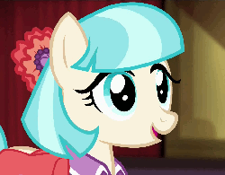 Size: 800x625 | Tagged: safe, edit, edited screencap, screencap, coco pommel, earth pony, pony, rarity takes manehattan, animated, cocobetes, cute, eye shimmer, eye shimmer edit, female, open mouth, smiling, solo, weapons-grade cute