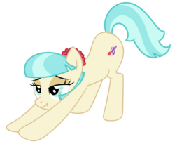 Size: 2251x1843 | Tagged: safe, coco pommel, earth pony, pony, g4, exploitable meme, female, iwtcird, mare, meme, scrunchy face, simple background, solo, stretching, transparent background