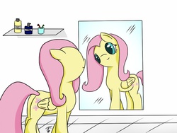 Size: 1024x768 | Tagged: safe, artist:gromektwist, fluttershy, g4, cute, female, mirror, solo