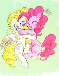 Size: 720x936 | Tagged: safe, artist:gebomamire, pinkie pie, surprise, g1, g4, hug, pixiv