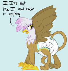 Size: 1280x1344 | Tagged: safe, artist:skitter, gilda, bird, griffon, g4, blatant lies, diaper, female, non-baby in diaper, poofy diaper, solo