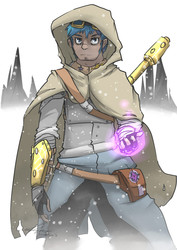 Size: 1100x1550 | Tagged: safe, artist:stupidyou3, shining armor, human, g4, cloak, clothes, humanized, magic, male, snow, snowfall, solo, steampunk is magic, winter