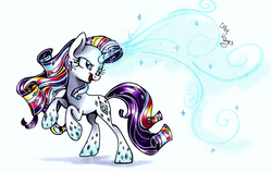 Size: 1997x1261 | Tagged: safe, artist:frostykat13, rarity, g4, female, rainbow power, solo, traditional art