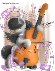 Size: 4250x5500 | Tagged: safe, artist:niegelvonwolf, octavia melody, earth pony, pony, g4, absurd resolution, bipedal, cello, eyes closed, female, mare, music notes, musical instrument, smiling, solo