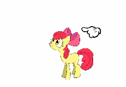 Size: 800x555 | Tagged: safe, artist:celerypony, artist:jpringboldin, edit, apple bloom, earth pony, pony, g4, animated, boop, bow, cursor, cute, disembodied hand, female, frown, hair bow, hand, legs in air, looking up, on back, poking, pony tipping, simple background, smiling, solo, white background