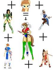 Size: 1500x2100 | Tagged: safe, artist:odiz, oc, oc only, oc:cream heart, anthro, chun li, clothes, fusion, fusion diagram, kasumi, mai shiranui, meme, orchid, pantyhose