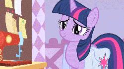 Size: 800x450 | Tagged: dead source, safe, artist:danfango, edit, edited screencap, screencap, rarity, twilight sparkle, g4, suited for success, animated, bedroom eyes, female, frown, gif, glasses, god burns down equestria for insurance money, open mouth, raised hoof, smiling, twinkies, wat, worried, youtube poop
