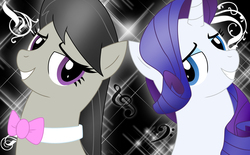 Size: 2952x1828 | Tagged: safe, artist:iflysna94, octavia melody, rarity, earth pony, pony, unicorn, g4, bust, duo, grin, smiling