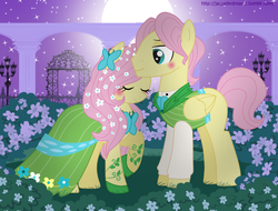 Size: 1280x973 | Tagged: safe, artist:jaquelindreamz, fluttershy, pegasus, pony, g4, blushing, butterscotch, clothes, dignified wear, dress, female, gala dress, male, nuzzling, rule 63, self ponidox, selfcest, ship:flutterscotch, shipping, straight, suit