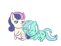 Size: 800x600 | Tagged: safe, artist:holly--jolly, bon bon, lyra heartstrings, sweetie drops, earth pony, pony, unicorn, g4, eyes closed, floppy ears, lidded eyes, raised hoof, simple background, sitting, sleepy, smiling, sticker, transparent background