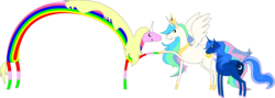 Size: 3495x1245 | Tagged: safe, artist:bellacielo, princess celestia, princess luna, alicorn, pony, g4, adventure time, crossover, female, lady rainicorn, male, mare, rainicorn, royal sisters, siblings, simple background, sisters, transparent background