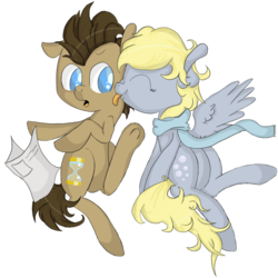 Size: 1426x1425 | Tagged: safe, artist:hamatte, derpy hooves, doctor whooves, time turner, pegasus, pony, g4, female, licking, male, mare, ship:doctorderpy, shipping, simple background, straight, transparent background