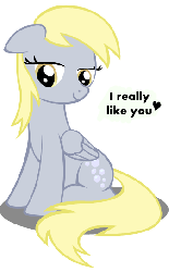 Size: 337x543 | Tagged: safe, artist:hamatte, derpy hooves, pegasus, pony, g4, animated, bronybait, cute, derpabetes, female, floppy ears, heart, mare, open mouth, simple background, sitting, smiling, solo, talking, transparent background, underp