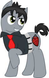 Size: 706x1132 | Tagged: safe, earth pony, pony, american idiot, belt, billie joe armstrong, clothes, cutie mark, green day, looking back, male, necktie, ponified, raised hoof, shirt, short hair, simple background, smiling, solo, stallion, transparent background, vector