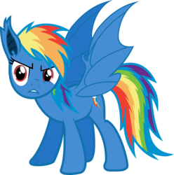 Size: 9198x9289 | Tagged: safe, artist:drakizora, rainbow dash, bat pony, pony, g4, absurd resolution, bat ponified, fangs, female, race swap, rainbowbat, simple background, solo, transparent background, vector