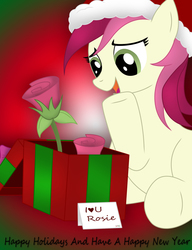 Size: 1853x2413 | Tagged: safe, artist:iflysna94, roseluck, g4, christmas, female, present, rose, solo