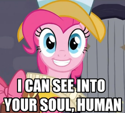 Size: 500x452 | Tagged: safe, pinkie pie, g4, female, image macro, solo, staring into my soul