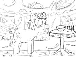 Size: 1024x768 | Tagged: safe, artist:turinturambar, twilight sparkle, friendship is magic, g4, confetti, female, monochrome, party, sick, solo