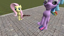 Size: 1600x900 | Tagged: safe, fluttershy, rainbow dash, twilight sparkle, pegasus, pony, g4, 3d, blood, female, gmod, mare, old, remake