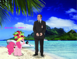 Size: 574x436 | Tagged: artist needed, source needed, safe, pinkie pie, g4, agents of shield, crossover, fruit hat, hat, phil coulson, s.h.i.e.l.d., tahiti