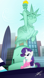 Size: 3000x5250 | Tagged: safe, artist:hazardmarine, rarity, pony, unicorn, g4, rarity takes manehattan, clothes, female, manehattan, mare, scarf, solo, statue of friendship